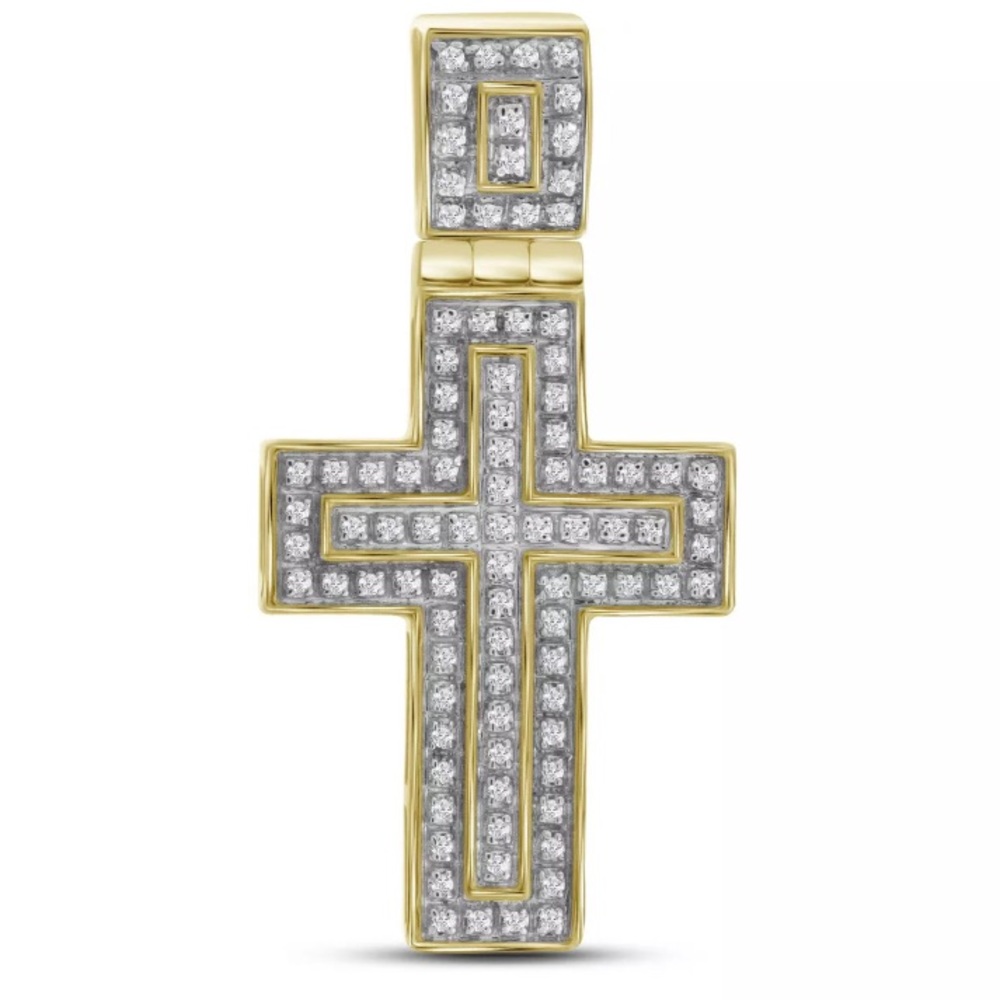 10kt Diamond Layered Cross Charm Pendant 1/4 Cttw